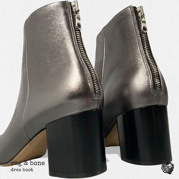 RAG & BONE DREA METALLIC NAPPA LEATHER ANKLE BOOT IN GUNMETAL NIB - Picture 6 of 15